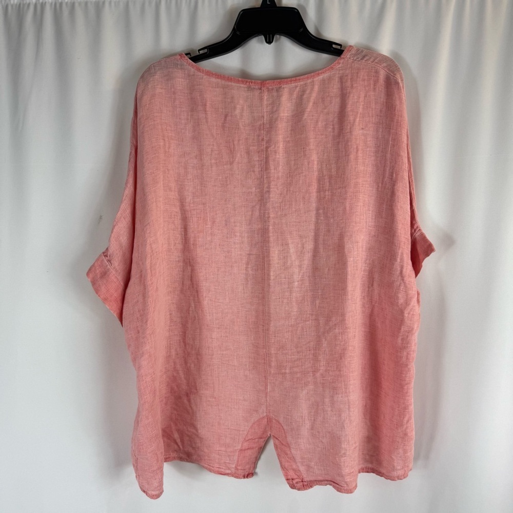 V BACK ITALIAN LINEN TOP W POCKET Color: light pink/ coral Made in Italy - Picture 8 of 14